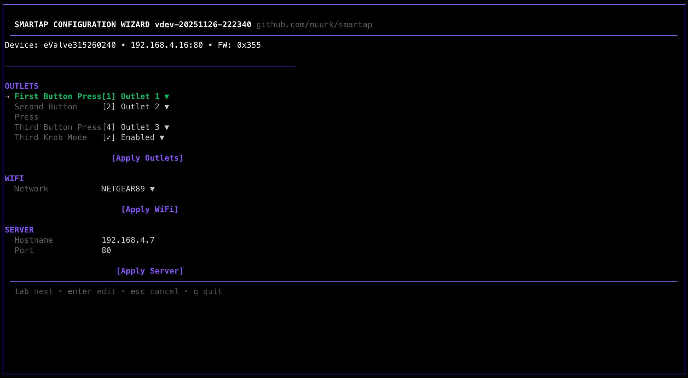 smartap-cfg wizard interface